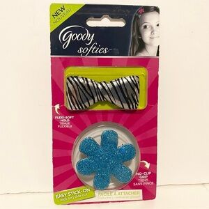 4/$20 2012 Goody Softies Set New on Card Silver Bow Blue Flower No Clip Grip 🛑